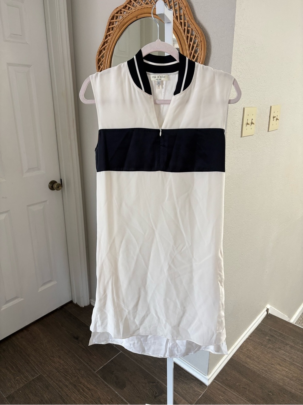 Rag & Bone / Nico Zip Dress in Creamy White and Black Silk